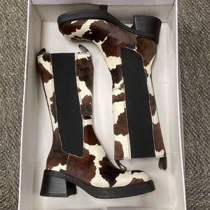 Miista Cow Print Midi Boots